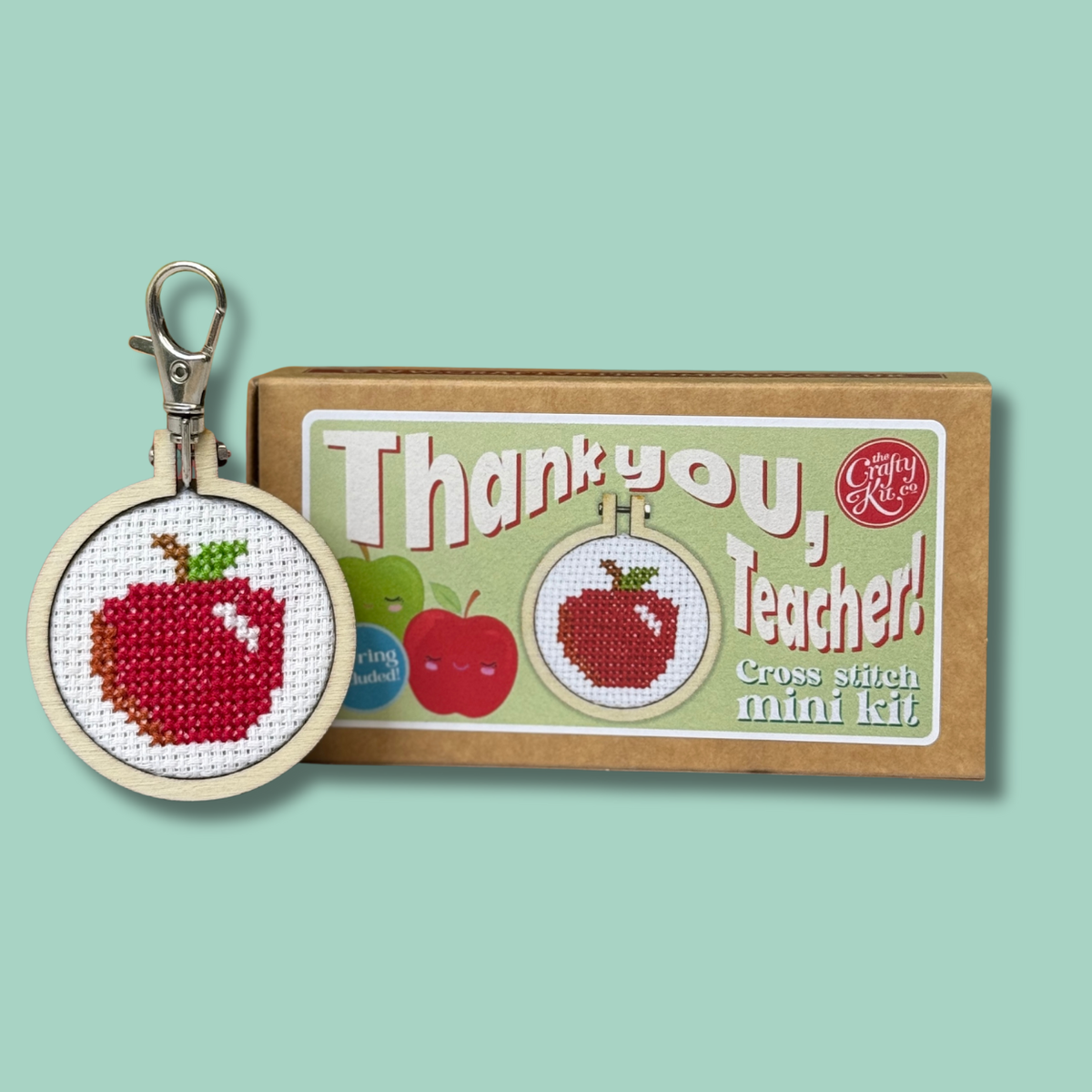 'Thank you, Teacher!' (apple) Mini Matchbox Cross Stitch Kit