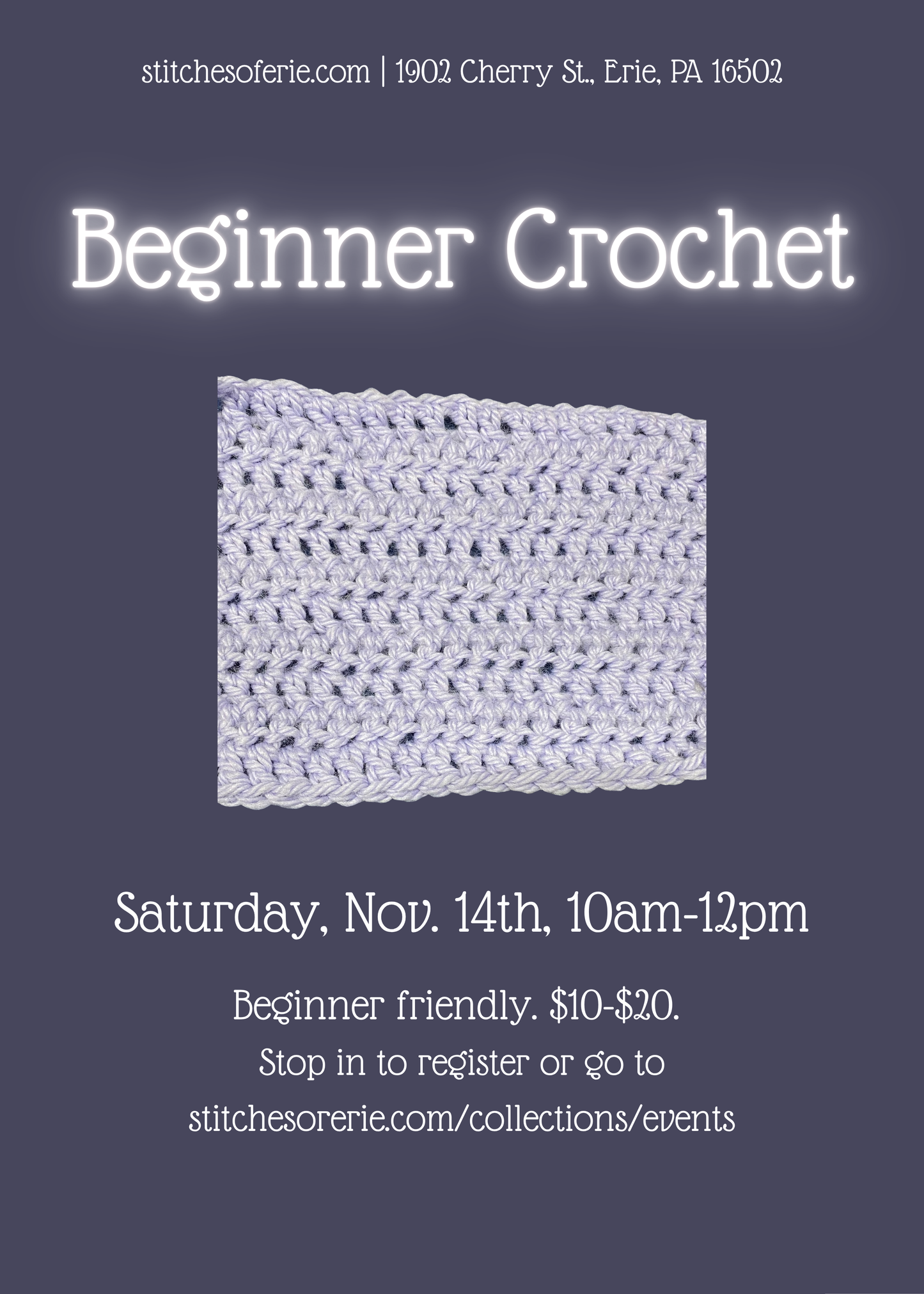 Nov 14, 2026 Beginner Crochet Workshop