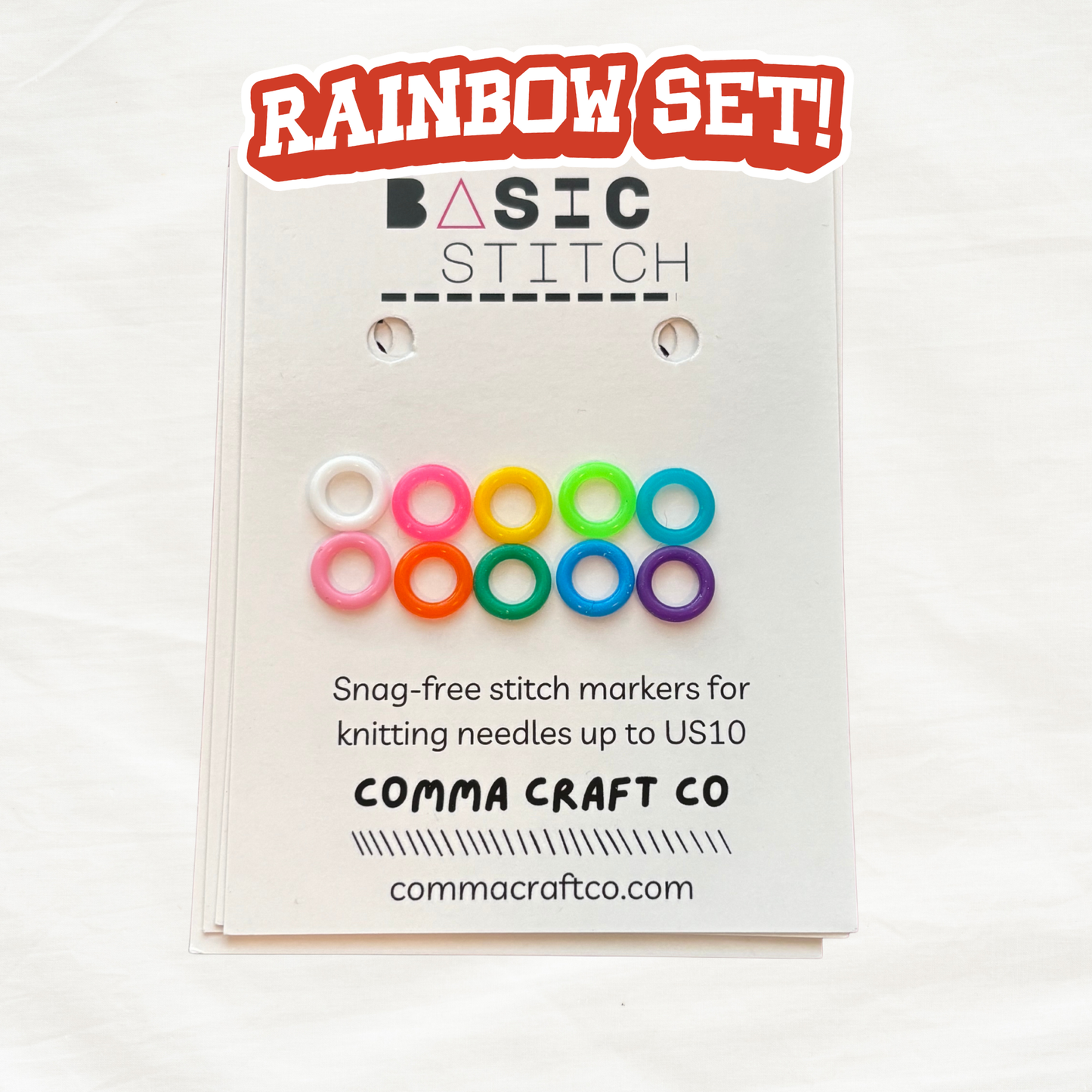 Basic Stitch Set - Neon Rainbow Snag-Free Silicone Stitch Markers