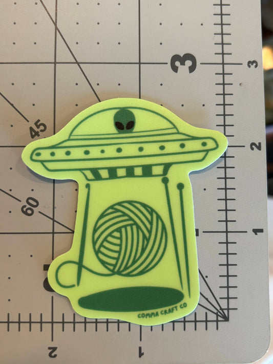 Glow in the Dark Vinyl Sticker - UFO Alien