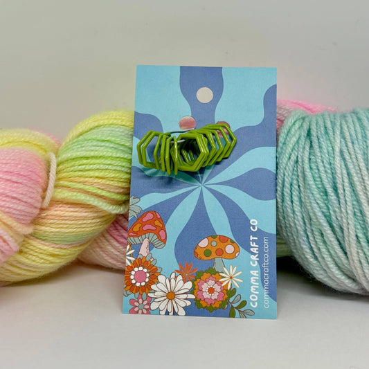 Hexagon Knitting Stitch Markers Set - Green / Regular