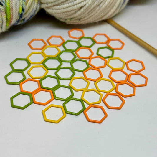 Hexagon Knitting Stitch Markers Set - Orange / Regular