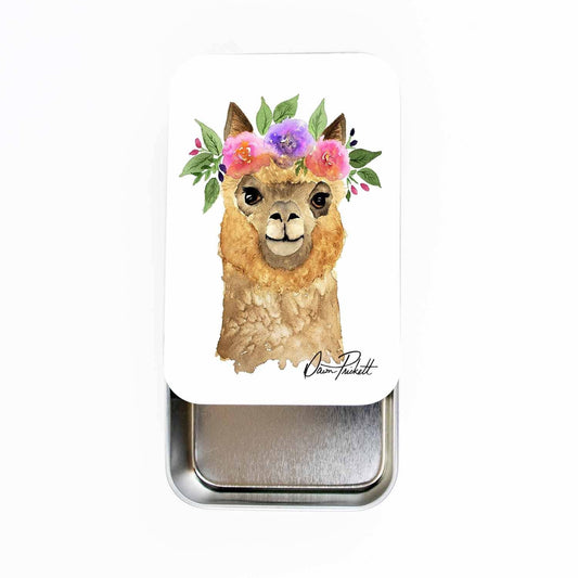 Flower Alpaca Stitch Marker Storage Tin