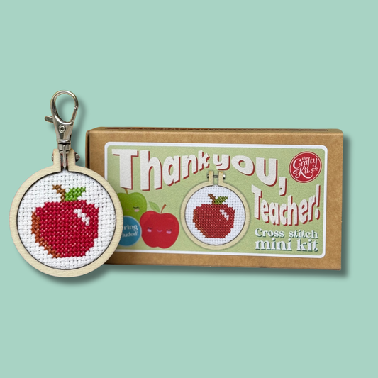 'Thank you, Teacher!' (apple) Mini Matchbox Cross Stitch Kit