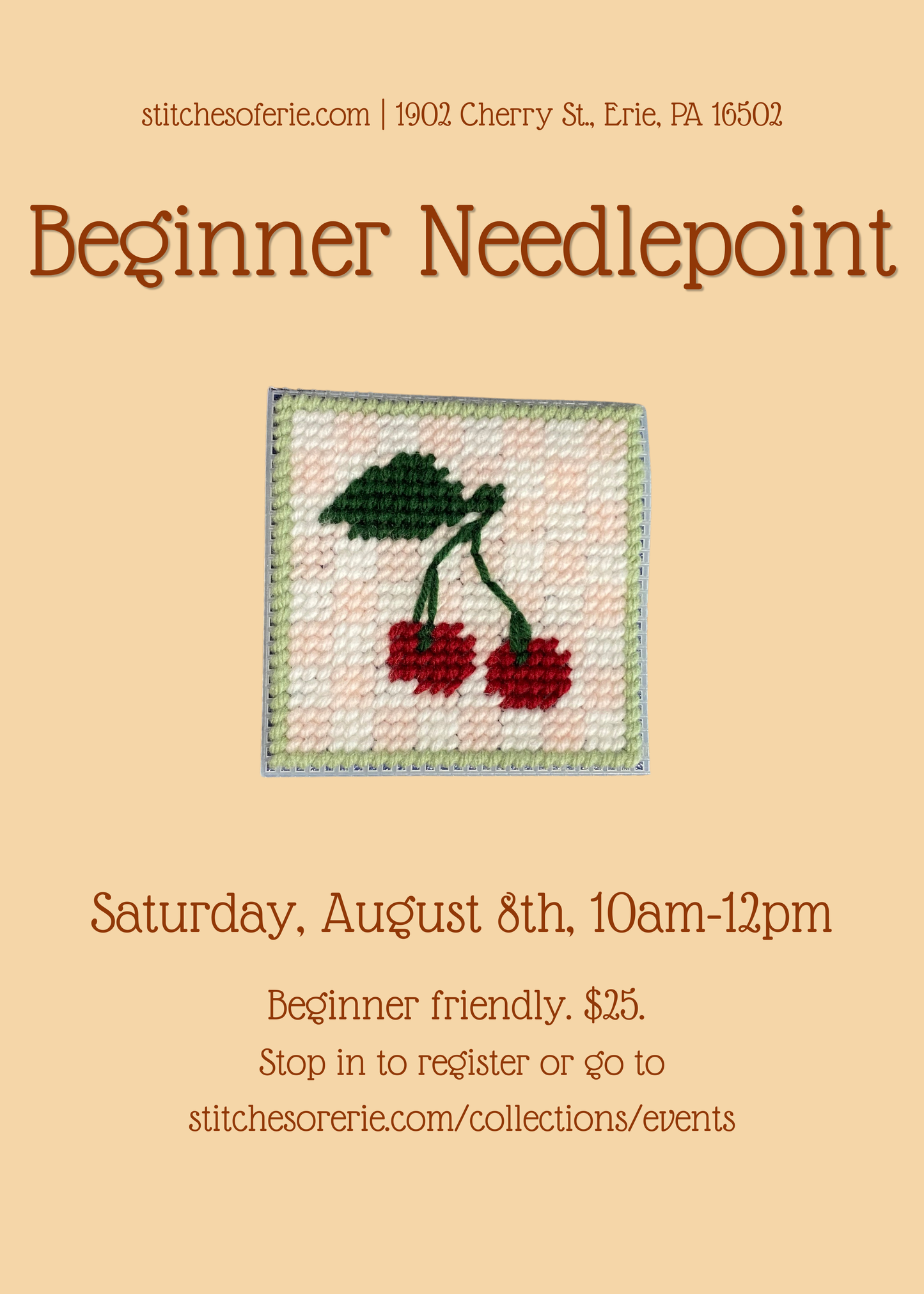 August 8, 2026 Beginner Needlepoint Workshop
