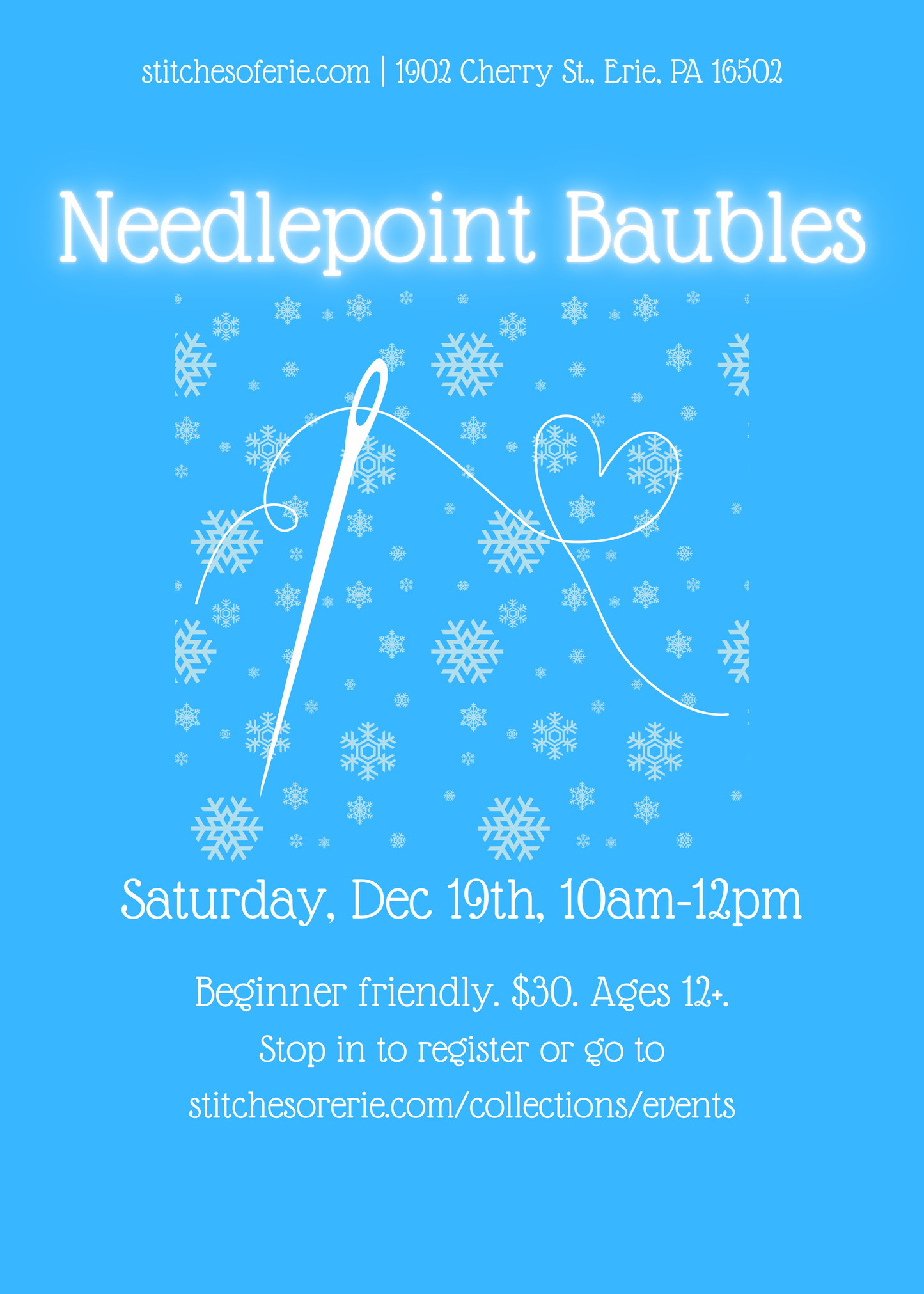 Dec 19, 2026 Holiday Needlepoint Baubles Workshop