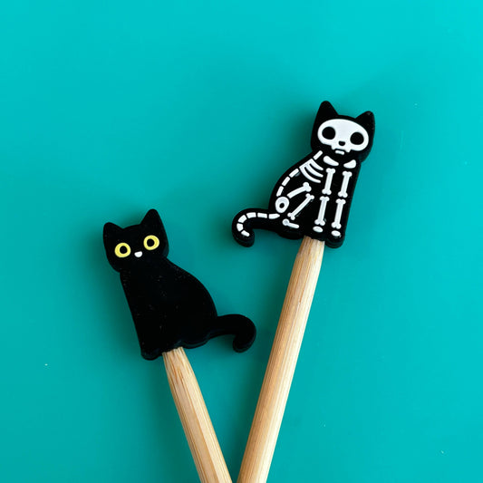 Skeleton Cat Knitting Needle Protectors