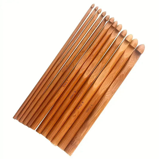 Bamboo Crochet Hooks Set, 12 Pcs Knitting Crocheting, 3-10mm
